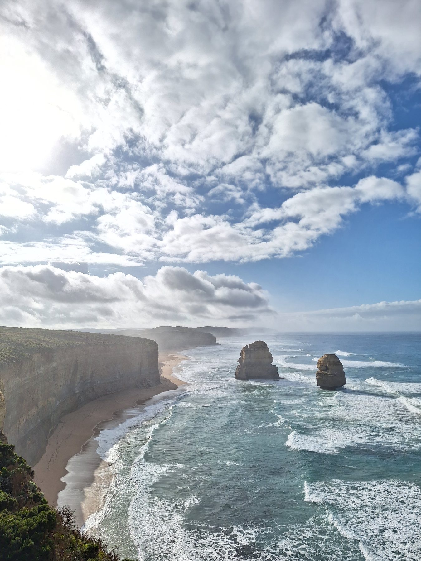 The beach and limestone cliffs below Gibson Steps on the Victorian coast