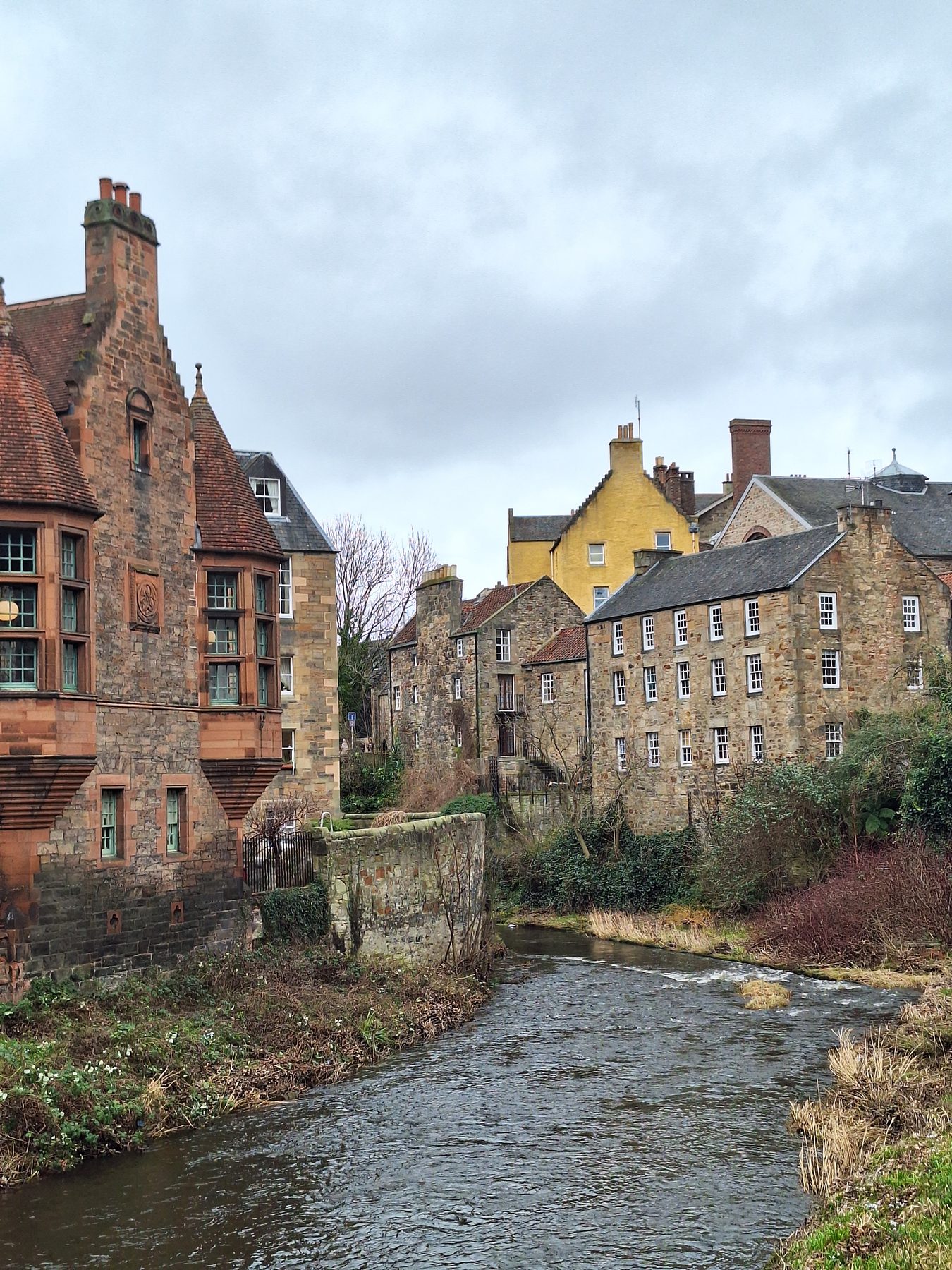 Historic stone buildings beside the Water of Leith at Dean Village, Edinburgh