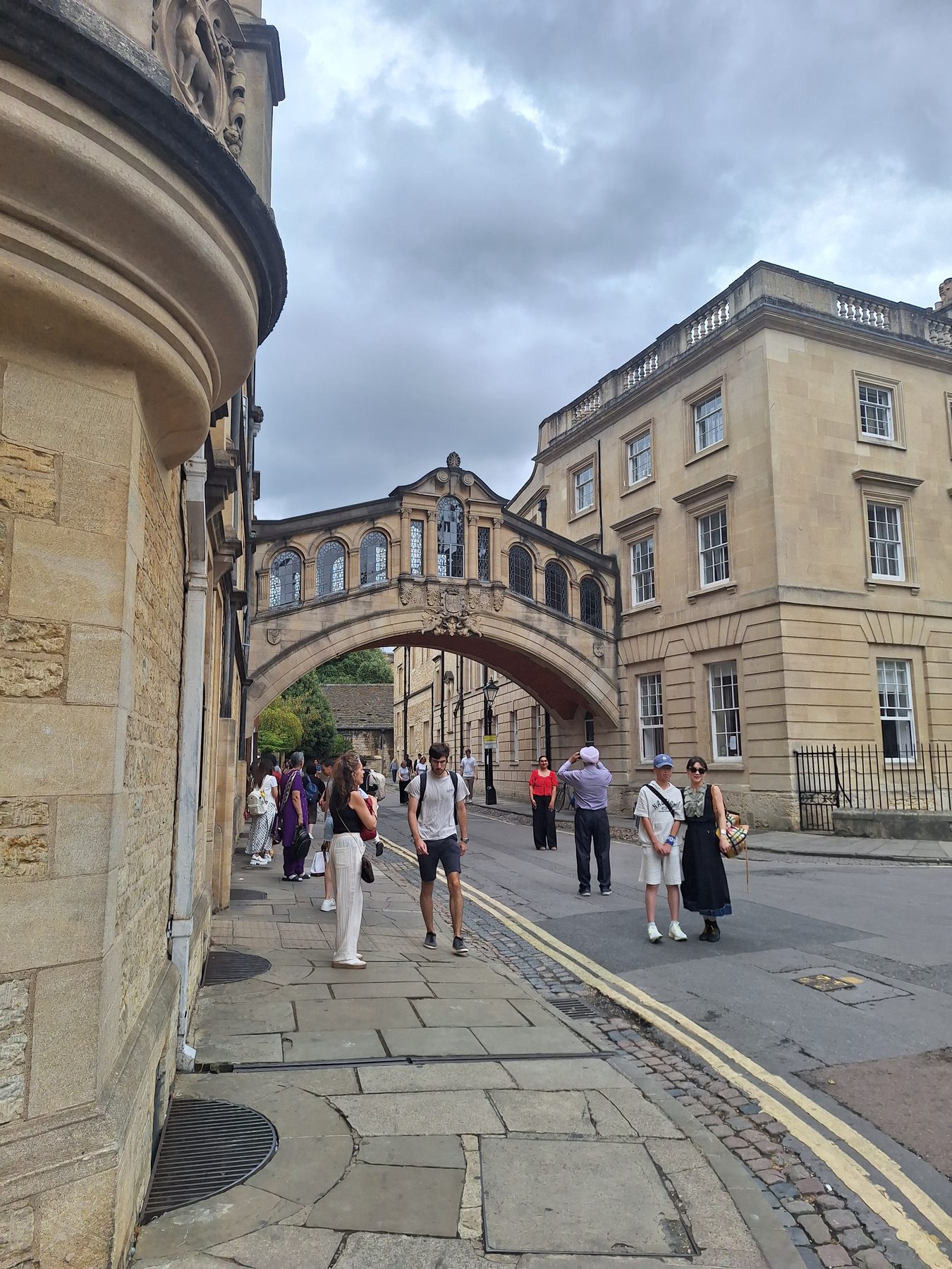 The Bridge of Sighs, an enclosed stone bridge arching over a narrow lane in Oxford